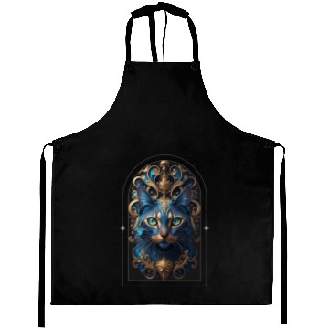 Discover Elegant stylish blue and gold cat face Aprons
