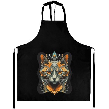 Discover Elegant stylish black and gold cat face Aprons