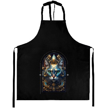 Discover Elegant stylish blue and gold cat face Aprons