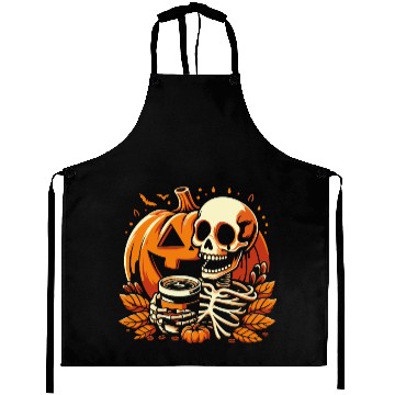 Discover Coffee Drinking Skeleton Pumpkin Halloween Costume Aprons