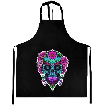 Discover A vibrant and abstract sugar skull Calavera Aprons