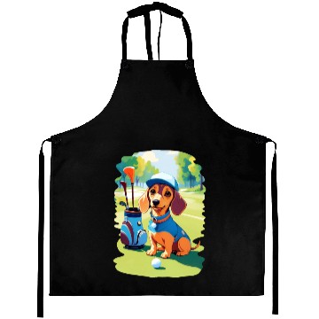 Discover Dachshund Dog Playing Golf Funny Design Aprons