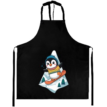 Discover Cute Snowboarding Penguin Adventure Aprons