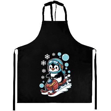 Discover Cute Penguin Riding Snowmobile Winter Fun Aprons