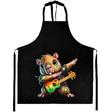 Discover Cute Dabbing Capybara Zombie Squad Guitar Hallowee Aprons