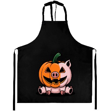 Discover Halloween pig pumpkin comic funny whimsical Aprons