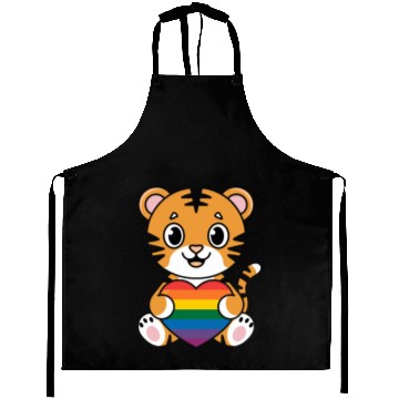 Discover LGTBQ Tiger Holding Rainbow Heart Aprons
