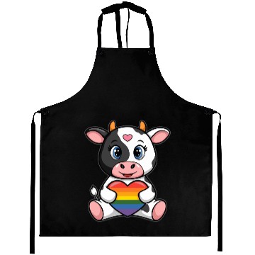 Discover LGTBQ Cow Holding Rainbow Heart Aprons