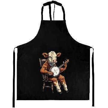 Discover Hereford Cattle Farmer Bluegrass Banjo Player Aprons