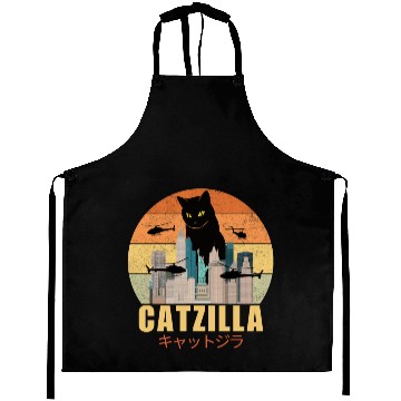 Discover Retro Vintage Catzilla Japanese Cute Cat Lover Aprons