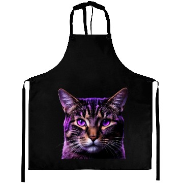 Discover Vivid Lilac-Eyed Tabby Cat Portrait Aprons