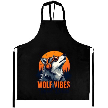 Discover Wolf Vibes Howl Loud Music Lover Design Aprons