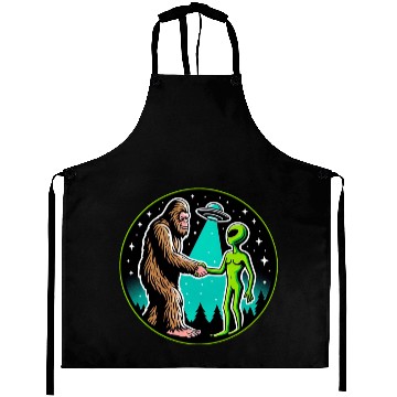 Discover Bigfoot Alien Alliance - Funny Scifi Cryptid Aprons