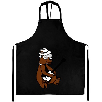 Discover Cool Sitting Grizzly Brown Bear Playing Guitar Fun Aprons