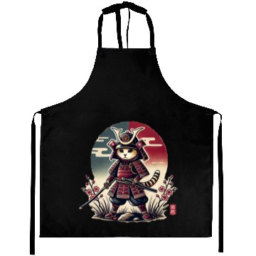 Discover Samurai Cat: Vintage Ukiyo-e Warrior Art Aprons