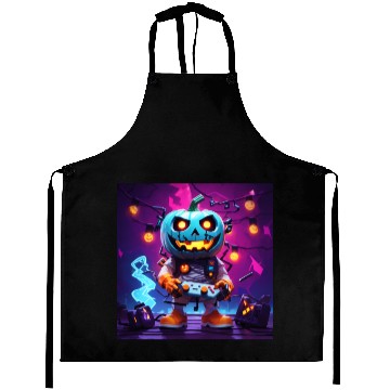 Discover Pumpkin Gamer Halloween Neon Vibes Fun Design Aprons