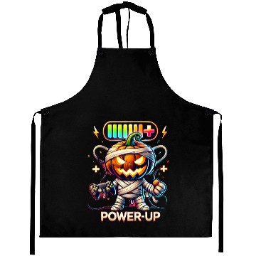 Discover Pumpkin Mummy Gamer Wrapped in Halloween Fun Aprons