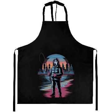 Discover Horror City Skyline Vaporwave Art Halloween Aprons
