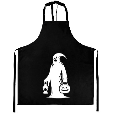 Discover Scary Funny Ghost Mask With Pumpkin Lantern Aprons