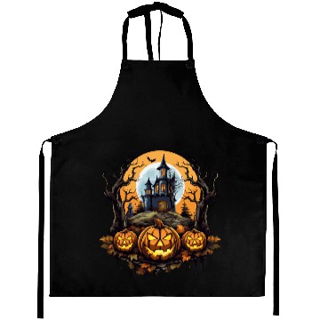 Discover Spooky Haunted House Halloween Witches Pumpkin Aprons