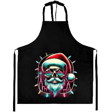 Discover Neon Santa Skull City Lights Christmas Aprons