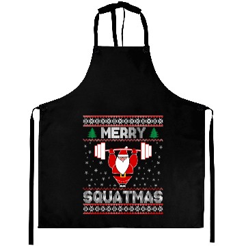 Discover Merry Squatmas Ugly Xmas Sweater Gym Santa Claus Aprons