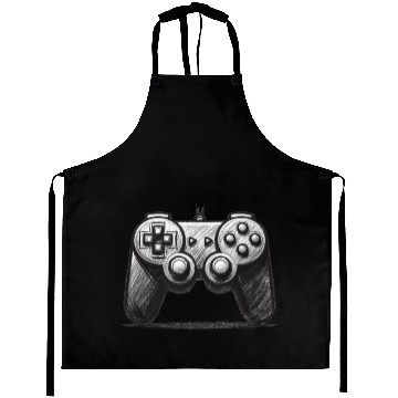 Discover Gamer Controller Cartoon Charcoal Gaming Art 4 Aprons