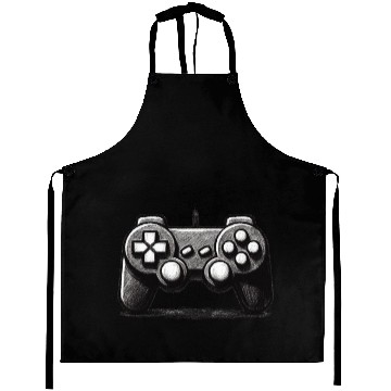 Discover Gamer Controller Cartoon Charcoal Gaming Art 1 Aprons