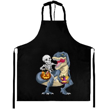 Discover Skeleton Riding Dinosaur T rex Halloween Pumpkin Aprons