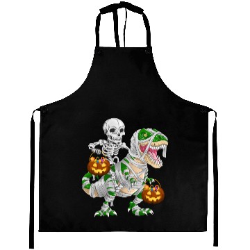 Discover Skeleton Riding Mummy Dinosaur T rex Halloween Aprons