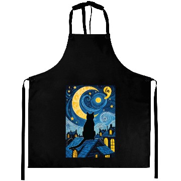 Discover Halloween Starry Night Black Cat Comma La Harris Aprons