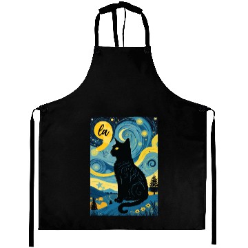 Discover Halloween Starry Night Black Cat Comma La Harris Aprons