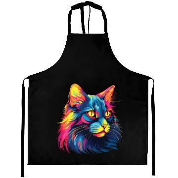Discover Cat Watercolor Colorful Maine Cat Aprons