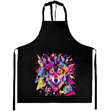 Discover Majestic Pop Art Alpha Wolf - Vibrant Cool Aprons