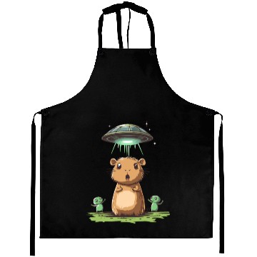 Discover Funny Graphic Aprons Capybara Selfie With Ufos Weird