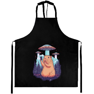 Discover Funny Graphic Aprons Capybara Selfie With Ufos Weird