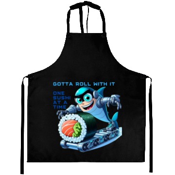 Discover funny shark cyborg cyberpunk rolling sushi Aprons