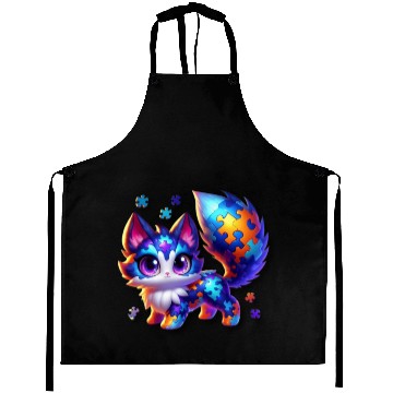 Discover funny cute puzzle fox monster Aprons