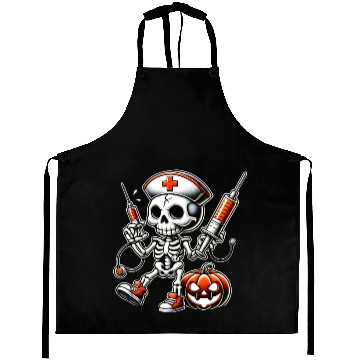 Discover Skeleton Nurse with Medical Syringes Halloween Aprons