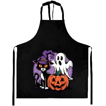 Discover Spooky Black Cat Pumpkin boo ghost Halloween Aprons
