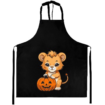 Discover baby lion with a halloween pumpkin Aprons