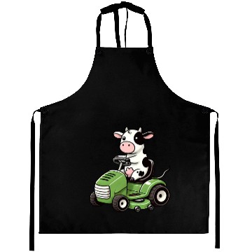 Discover Funny cow as lawn mower farmer grass Aprons