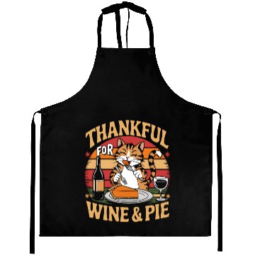 Discover Happy Cat Feasting on Wine and Pie - Thanksgiving Aprons