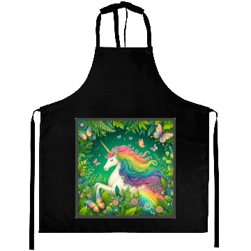 Discover Unicorn, Unicorn butterfly in flower garden design Aprons