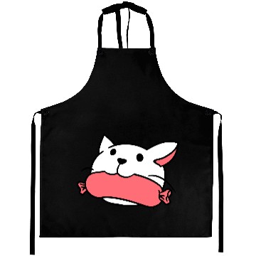 Discover Funny Cute Cat Eats Sausage Mouth Bites Wiener Fun Aprons