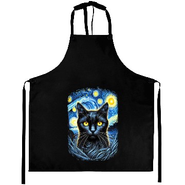 Discover Funny Starry Night Black Cat Van Gogh Art Cat Aprons