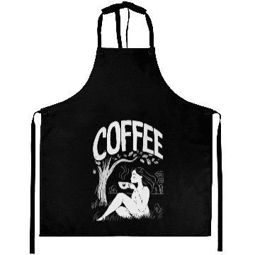 Discover Relaxing Lady Under Tree Design for Coffee Lovers Aprons
