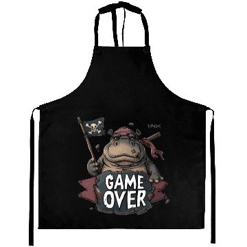 Discover Pirate Hippo Cartoon Fun, Game Over Aprons