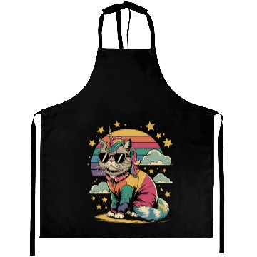 Discover Dramatic Unicorn Cat in Sunglasses Relaxing Aprons