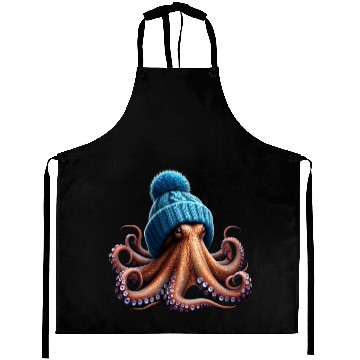 Discover An Octopus Wearing a Knitted Blue Winter Hat Aprons